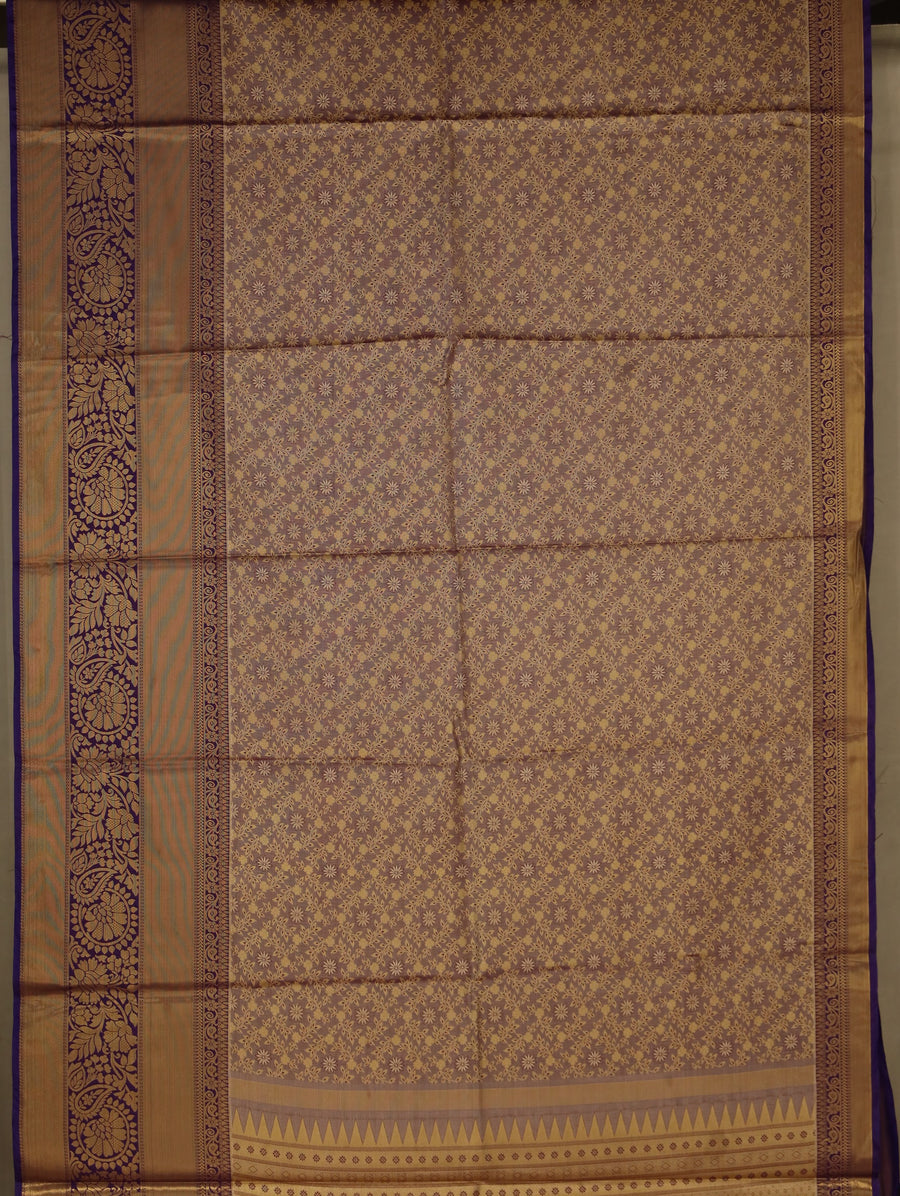 Mauve Gold Dharmavaram Inspired Semi Silk Saree with Wide Wide Contrast Border