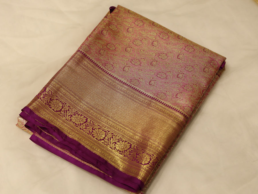 Burnt Sienna Kanchipuram Inspired Semi Silk Saree with Medium Medium Contrast Border