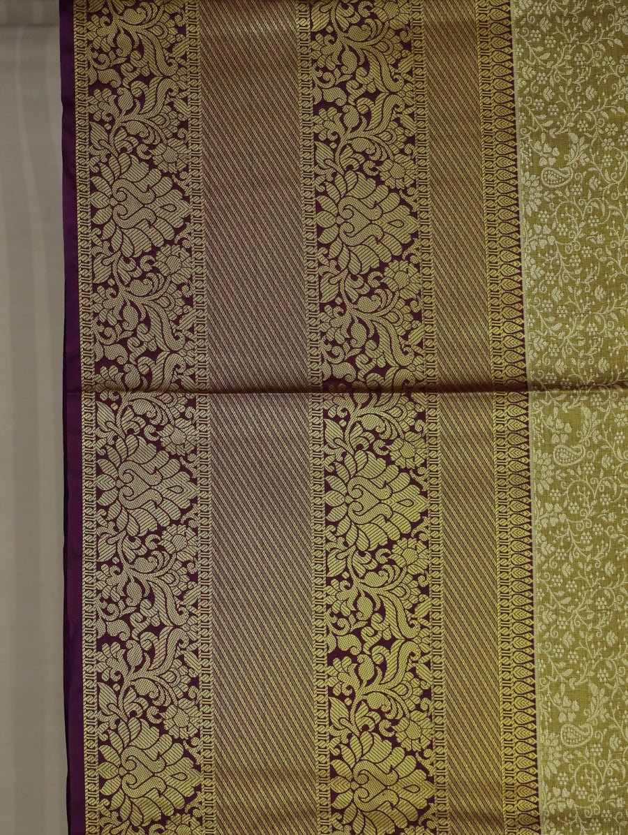Antique Gold Kanchipuram Inspired Semi Silk Saree with Wide Wide Contrast Border