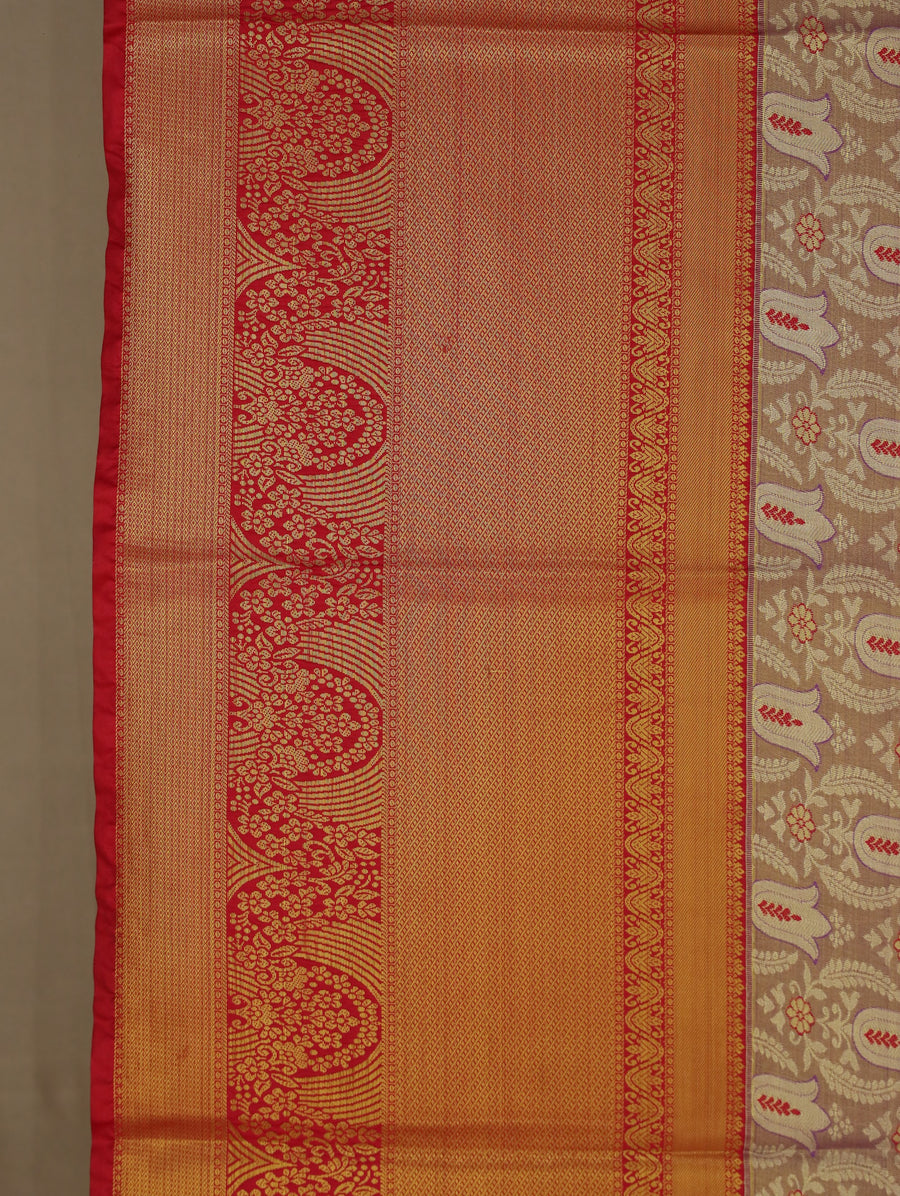 Champagne Gold Kanchipuram Inspired Semi Silk Saree with Wide Wide Contrast Border