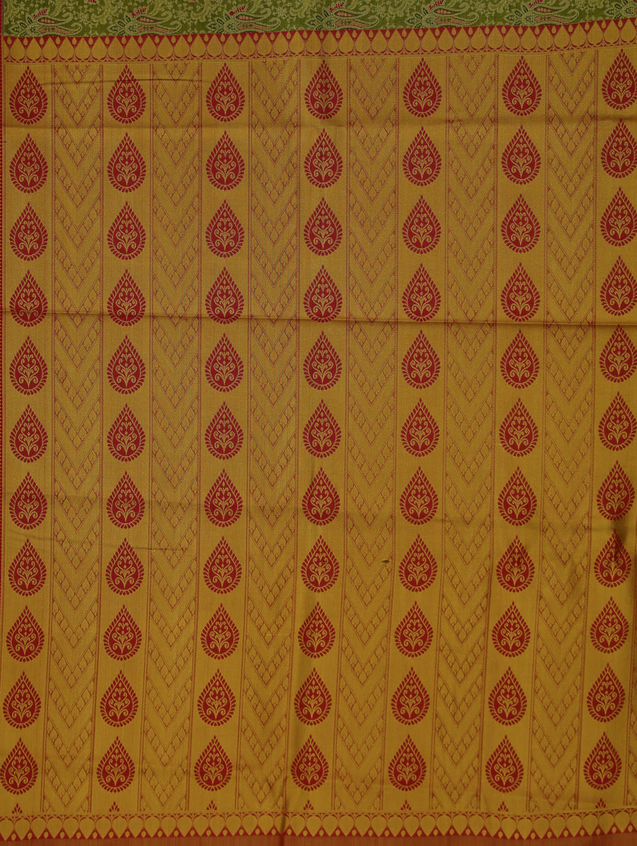 Lime Green Kanchipuram Inspired Semi Silk Saree with Wide Wide Contrast Border