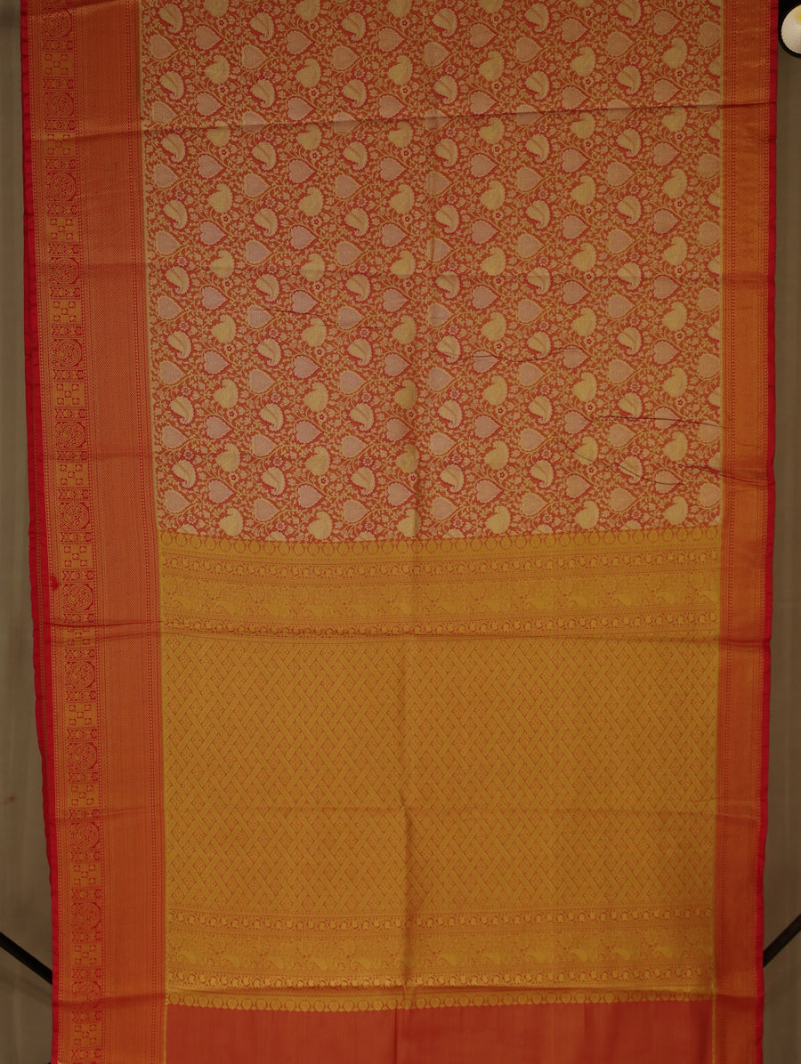 Burnt Orange Dharmavaram Inspired Semi Silk Saree with Medium Medium Contrast Border