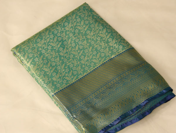 Lime Green Uppada Inspired Semi Silk Saree with Medium Medium Contrast Border