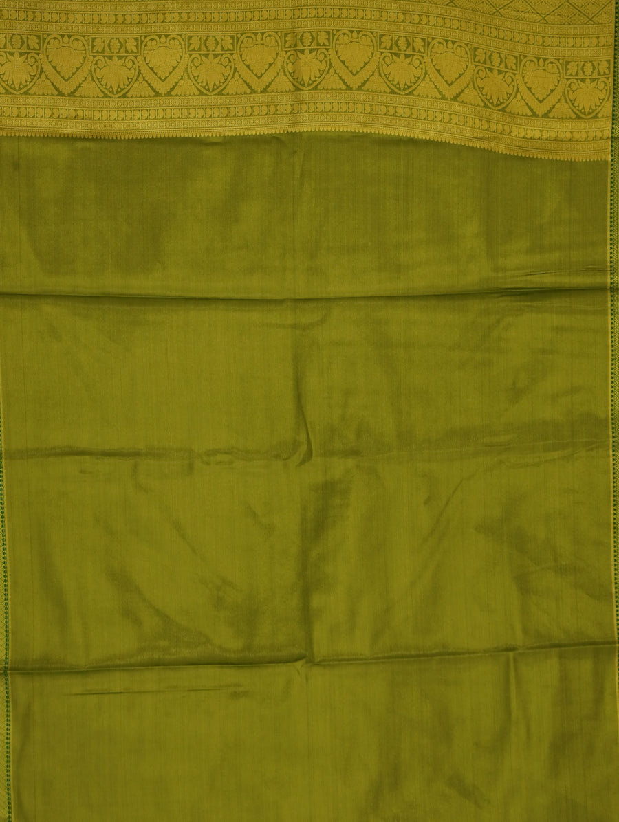 Leaf Green Kanchipuram Inspired Semi Silk Saree with Wide Wide Self Border