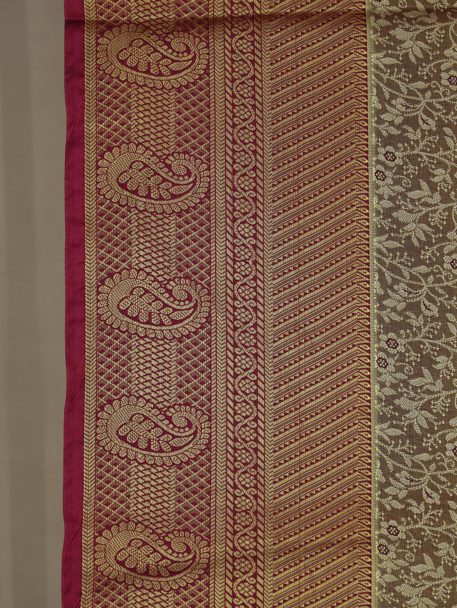 Antique Gold Kanchipuram Inspired Semi Silk Saree with Medium Medium Contrast Border