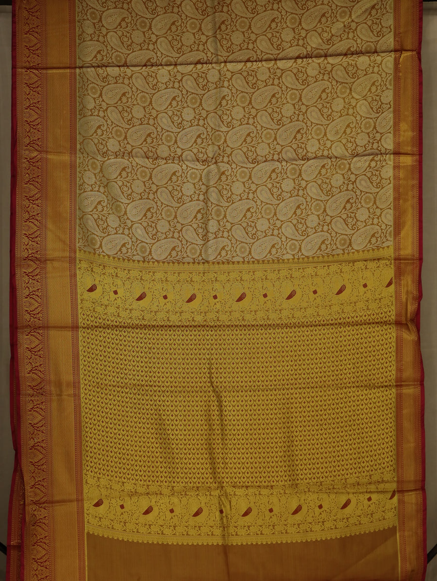Champagne Gold Dharmavaram Inspired Semi Silk Saree with Wide Wide Contrast Border