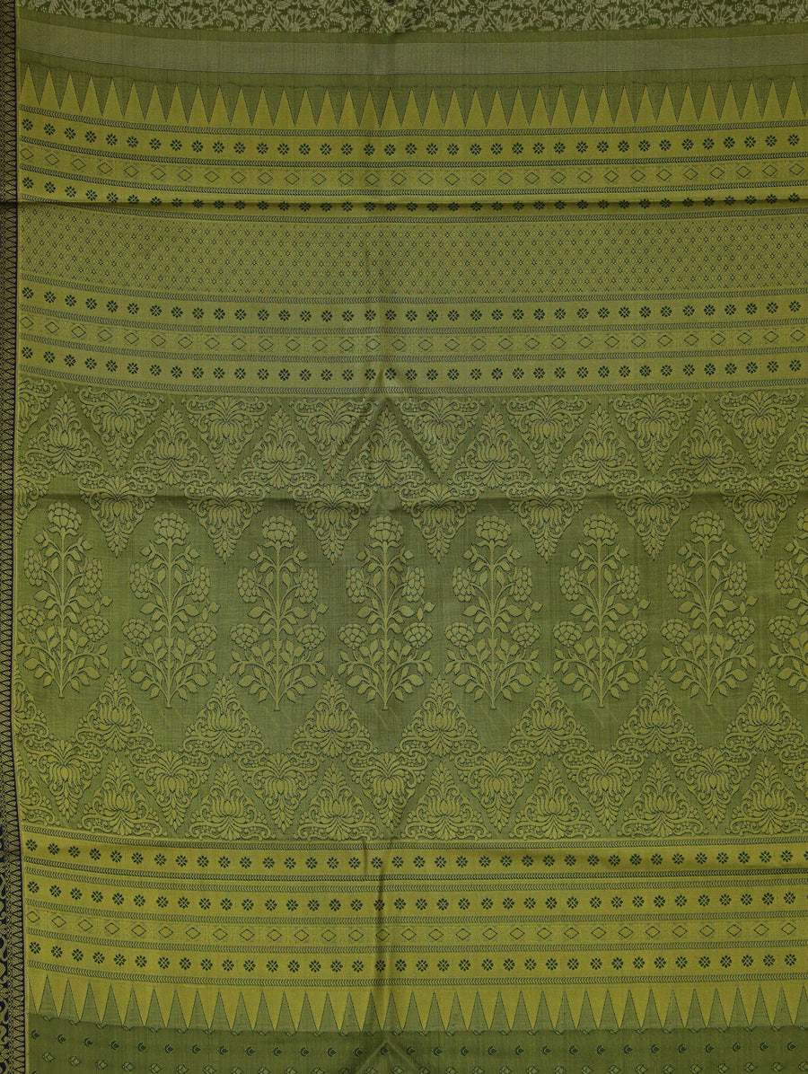 Olive Green Uppada Inspired Semi Silk Saree with Medium Medium Contrast Border