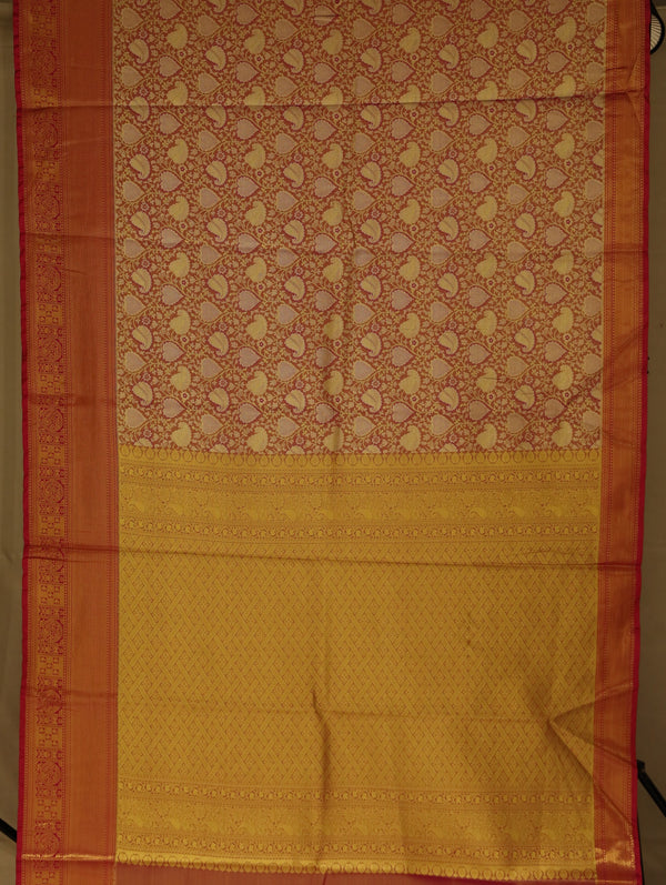 Gold and Russet Red Dharmavaram Inspired Semi Silk Saree with Medium Medium Contrast Border