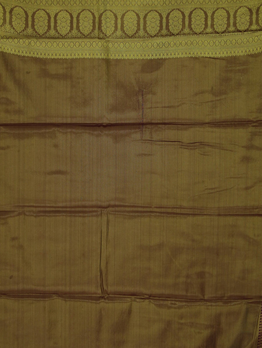 Olive Green Dharmavaram Inspired Semi Silk Saree with Medium Medium Contrast Border