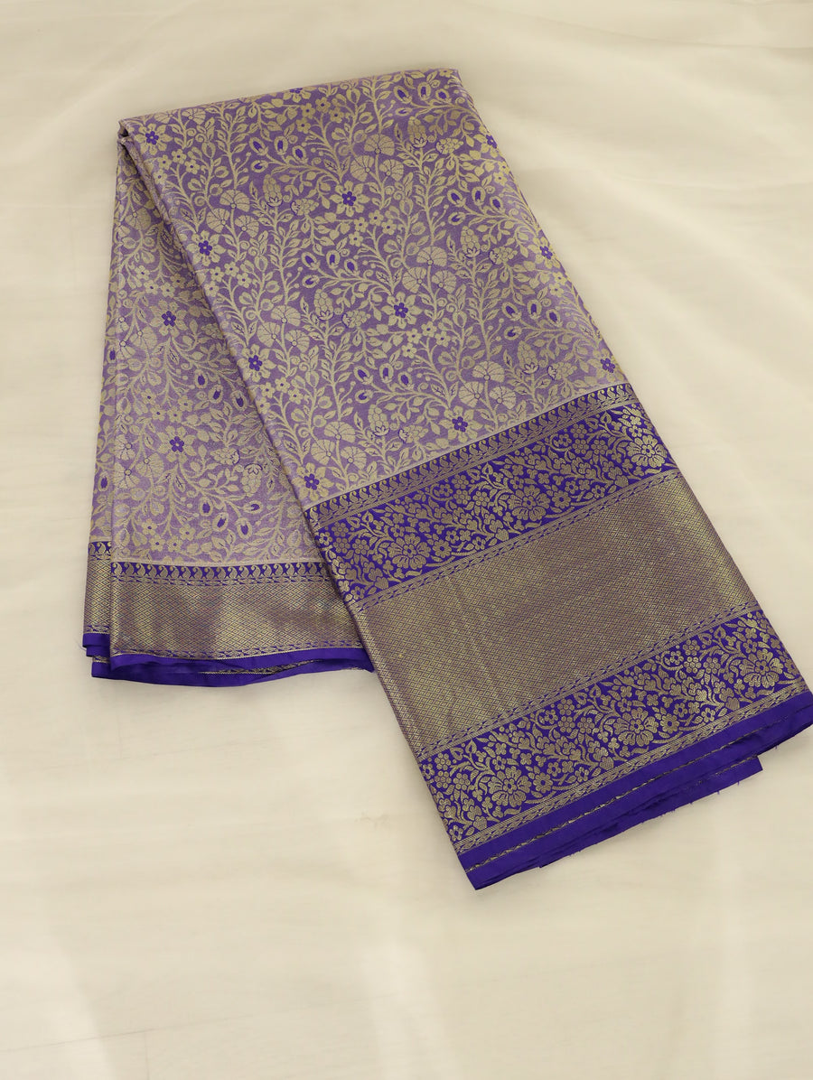 Lavender Mist Kanchipuram Inspired Semi Silk Saree with Wide Wide Contrast Border