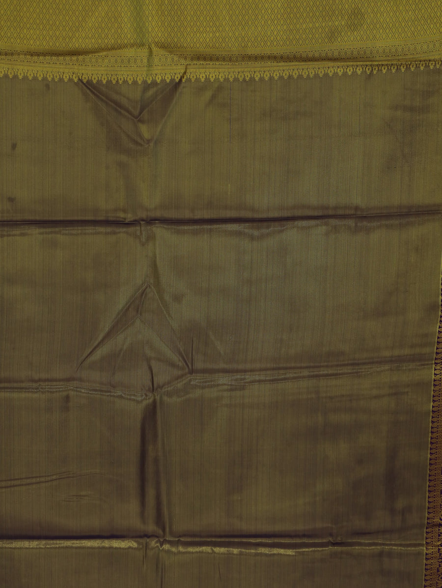 Sunlit Olive Kanchipuram Inspired Semi Silk Saree with Wide Wide Contrast Border