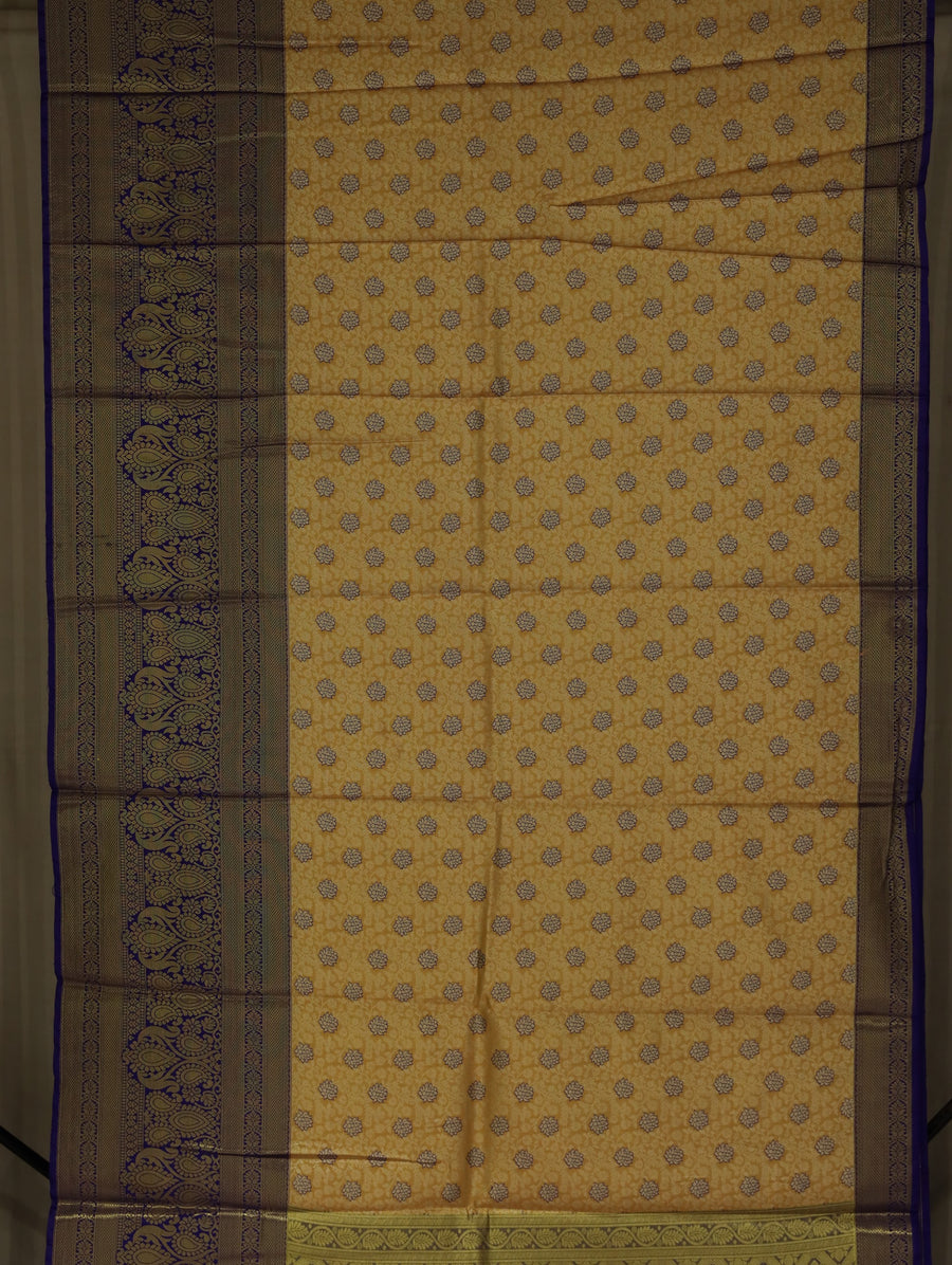 Mustard Gold Kanchipuram Inspired Semi Silk Saree with Medium Medium Contrast Border