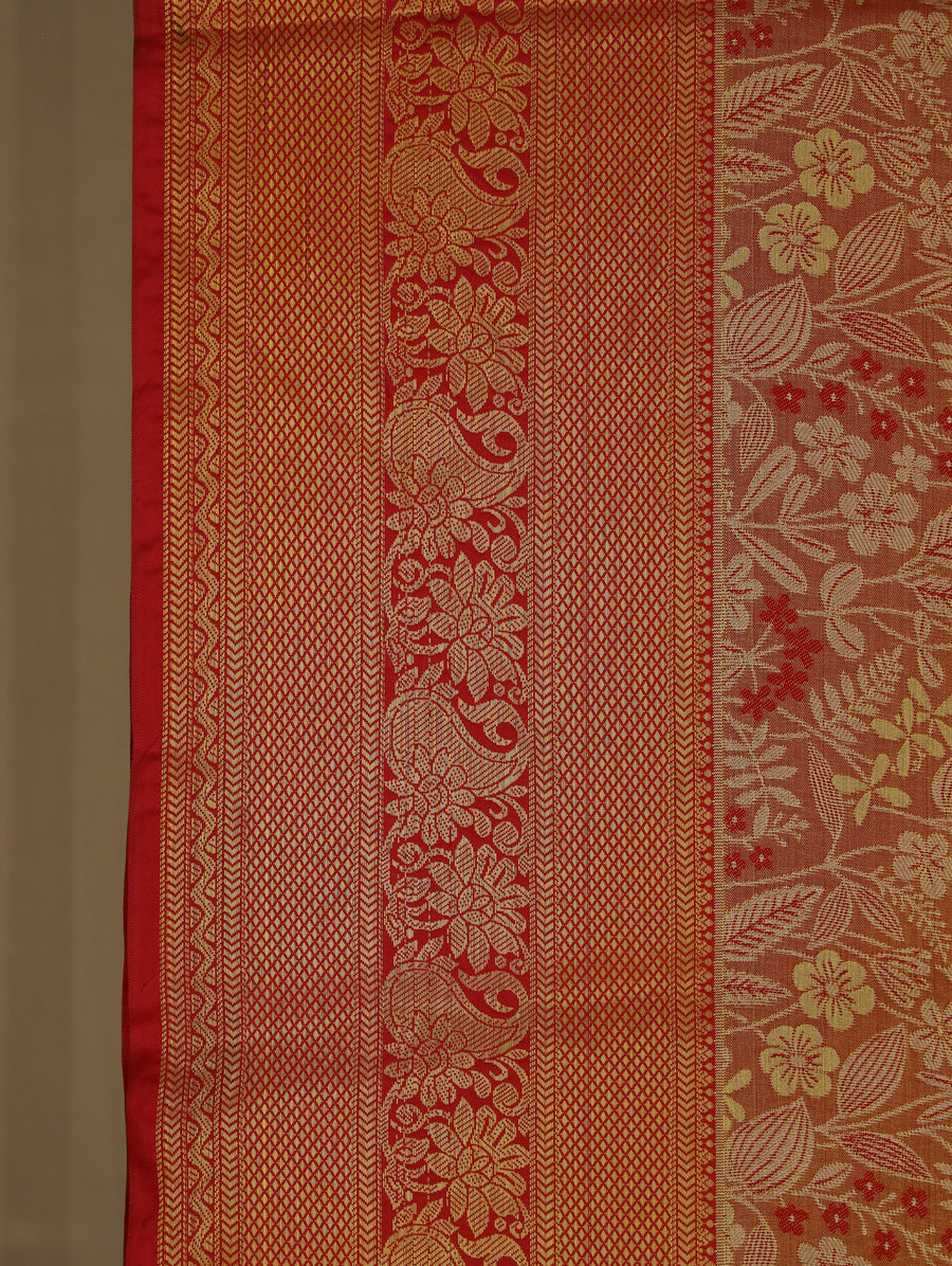 Sunset Orange Dharmavaram Inspired Semi Silk Saree with Wide Wide Self Border