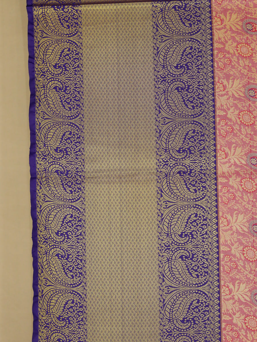 Champagne Gold Dharmavaram Inspired Semi Silk Saree with Wide Wide Contrast Border