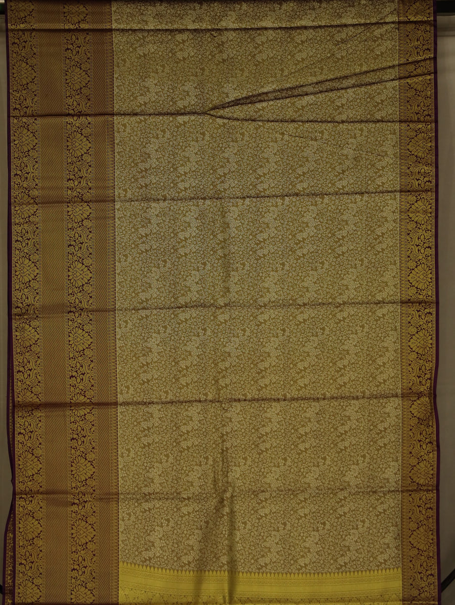 Moss Green Kanchipuram Inspired Semi Silk Saree with Wide Wide Contrast Border
