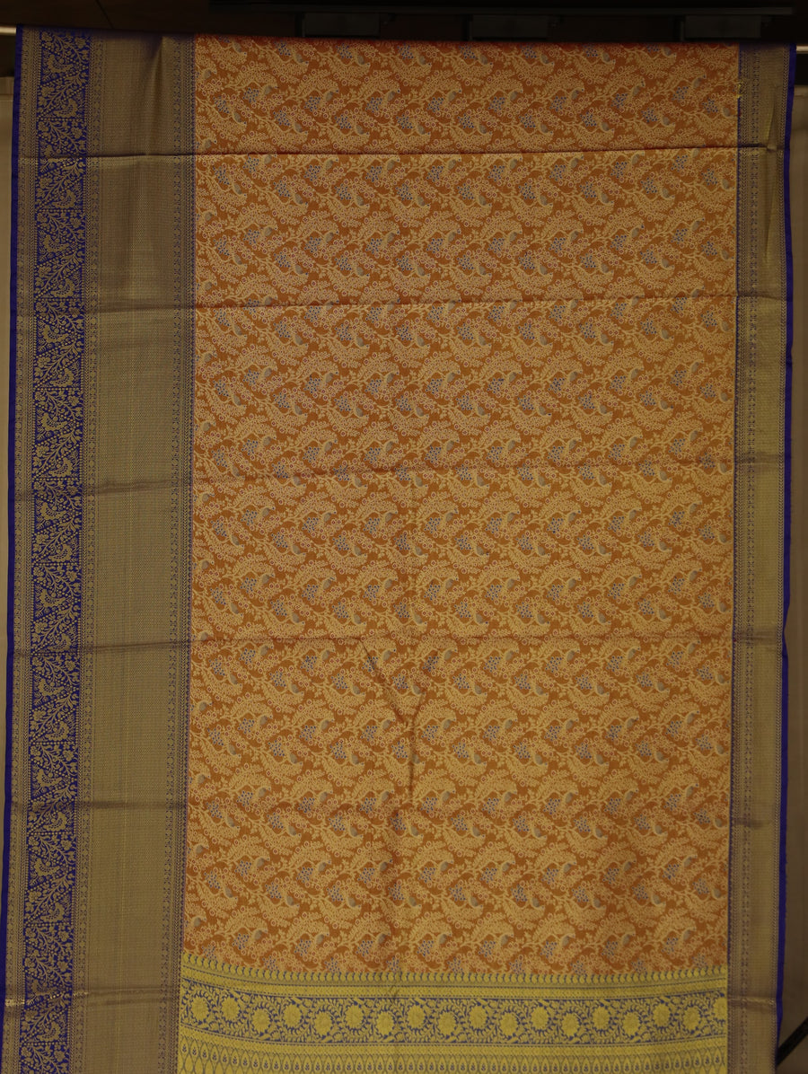 Burnt Sienna Dharmavaram Inspired Semi Silk Saree with Wide Wide Contrast Border