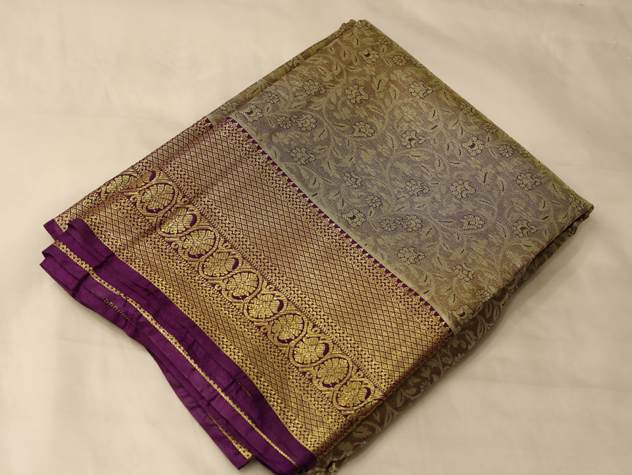 Champagne Gold Dharmavaram Inspired Semi Silk Saree with Medium Medium Contrast Border