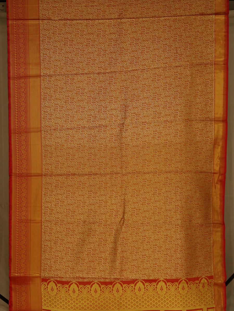 Sunset Orange Dharmavaram Inspired Semi Silk Saree with Wide Wide Contrast Border