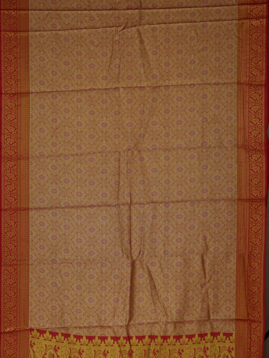 Burnt Orange Dharmavaram Inspired Semi Silk Saree with Wide Wide Contrast Border