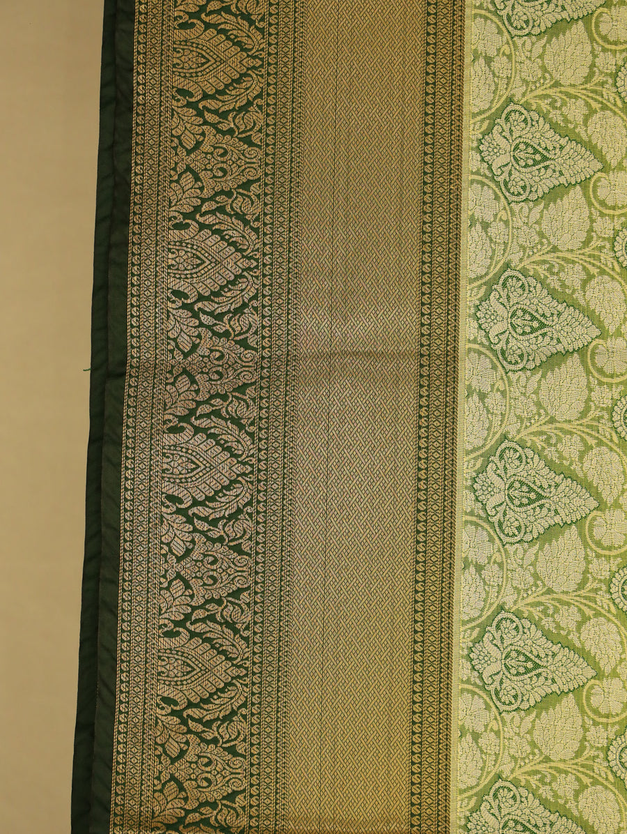 Moss Green Kanchipuram Inspired Semi Silk Saree with Wide Wide Contrast Border