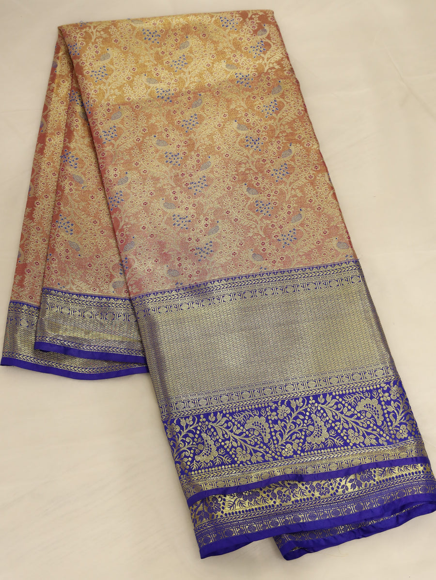 Rust Orange Banarasi Inspired Semi Silk Saree with Medium Medium Contrast Border