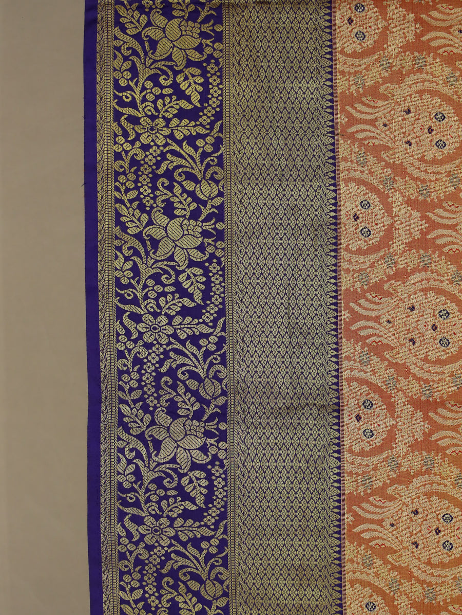 Burnt Orange Dharmavaram Inspired Semi Silk Saree with Narrow Narrow Contrast Border