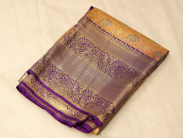 Mustard Yellow Kanchipuram Inspired Semi Silk Saree with Wide Wide Contrast Border