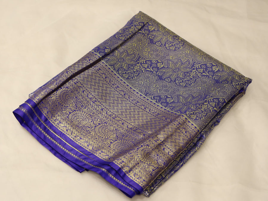 Lilac Frost Kanchipuram Inspired Semi Silk Saree with Wide Wide Contrast Border