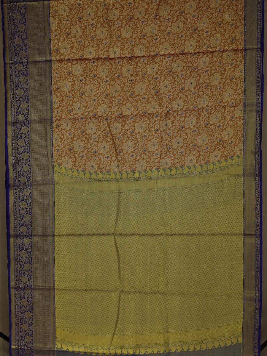 Antique Mustard Kanchipuram Inspired Semi Silk Saree with Medium Medium Contrast Border