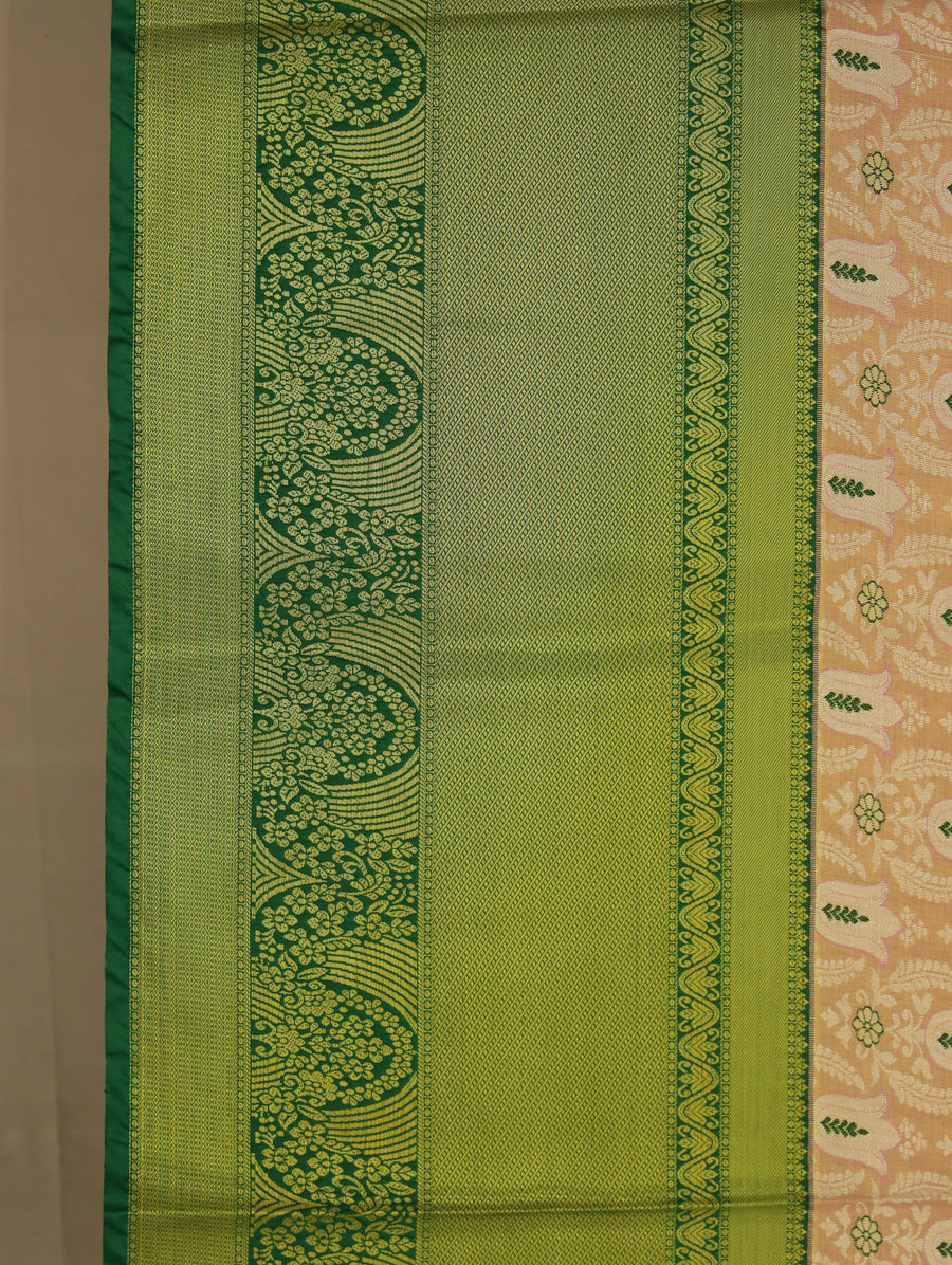 Champagne Gold Dharmavaram Inspired Semi Silk Saree with Wide Wide Contrast Border