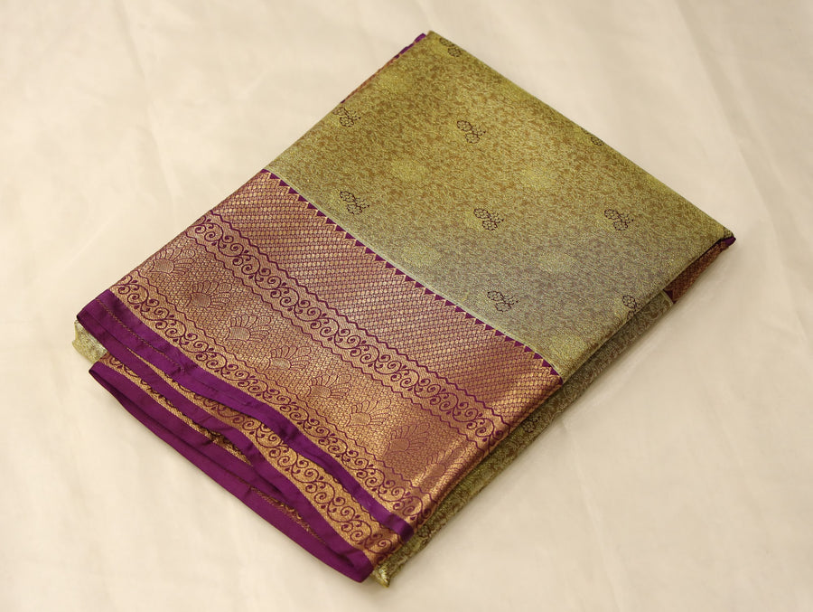 Olive Green Dharmavaram Inspired Semi Silk Saree with Wide Wide Contrast Border