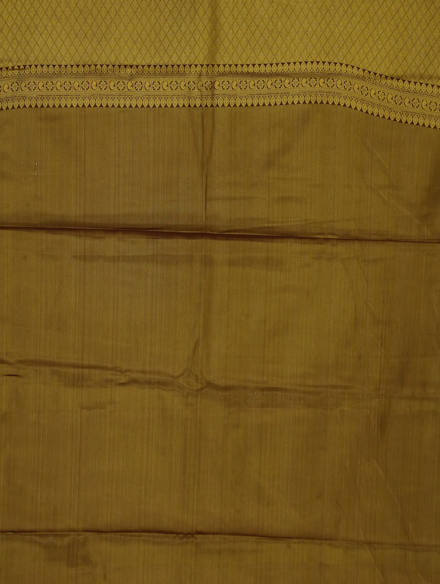 Champagne Gold Kanchipuram Inspired Semi Silk Saree with Wide Wide Contrast Border
