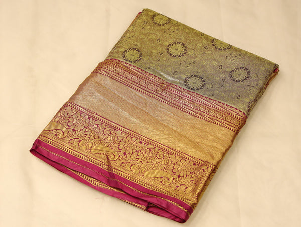 Mustard Gold Dharmavaram Inspired Semi Silk Saree with Wide Wide Contrast Border