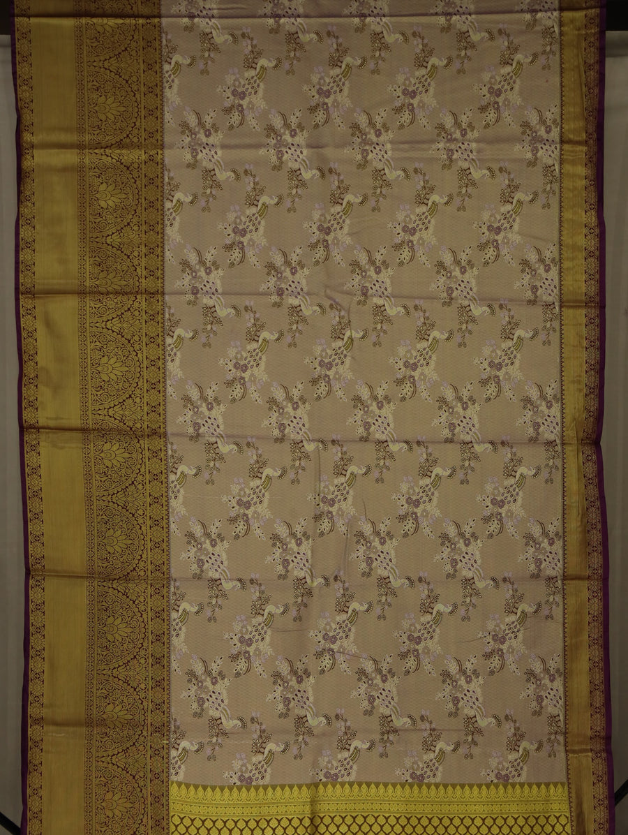 Champagne Gold Dharmavaram Inspired Semi Silk Saree with Wide Wide Contrast Border