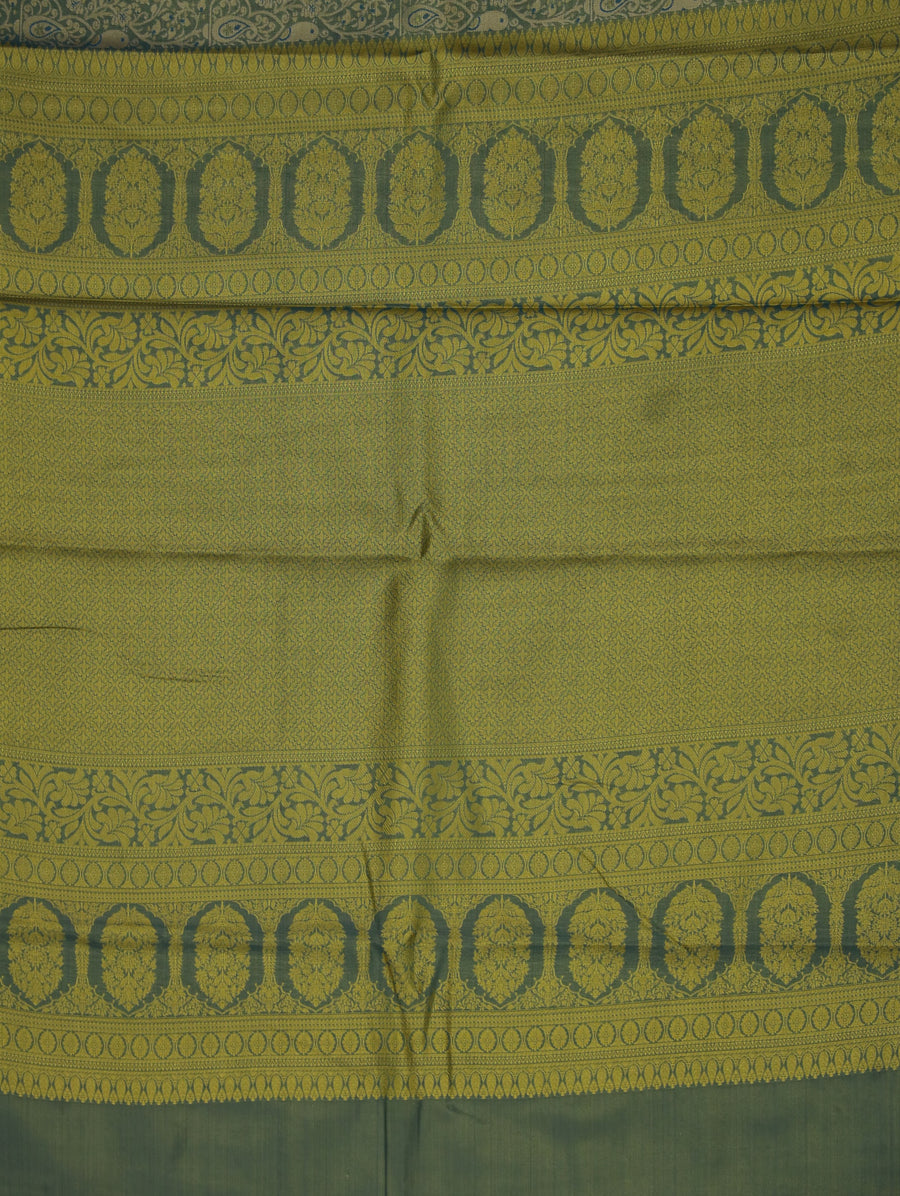 Sage Green Kanchipuram Inspired Semi Silk Saree with Medium Medium Contrast Border