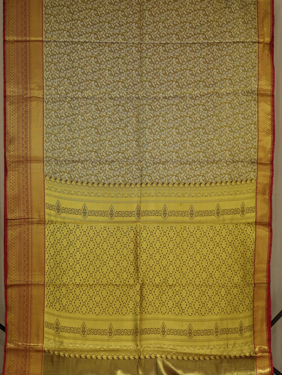 Olive Green Uppada Inspired Semi Silk Saree with Medium Medium Contrast Border
