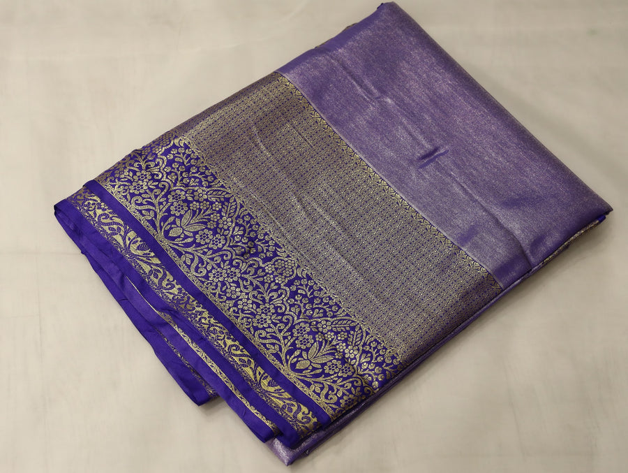 Dusty Rose Kanchipuram Inspired Semi Silk Saree with Wide Wide Contrast Border