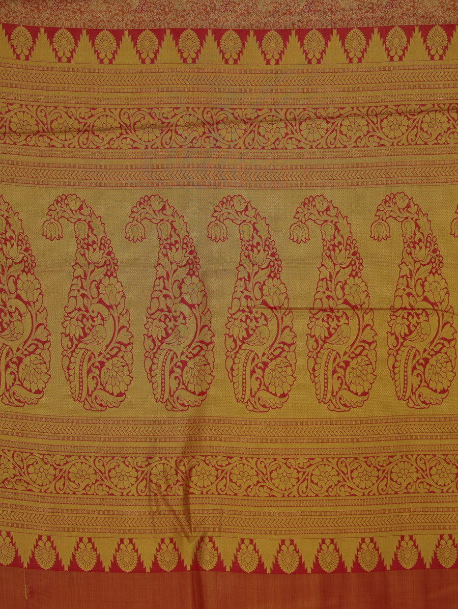 Sunset Orange Dharmavaram Inspired Semi Silk Saree with Wide Wide Contrast Border