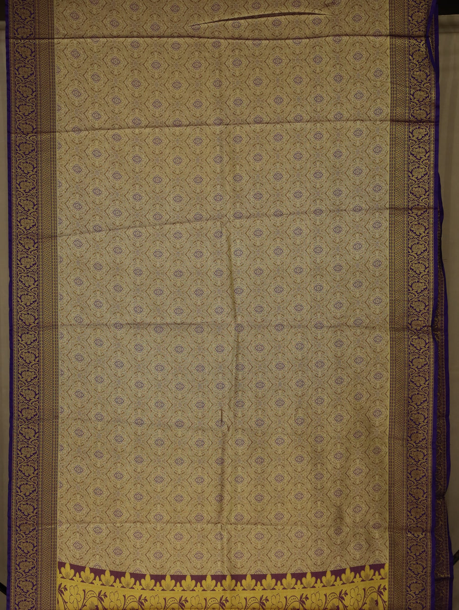 Champagne Gold Mysore Inspired Semi Silk Saree with Medium Medium Contrast Border