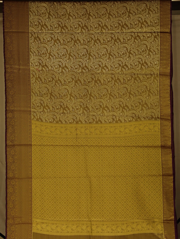 Antique Gold Kanchipuram Inspired Semi Silk Saree with Wide Wide Contrast Border