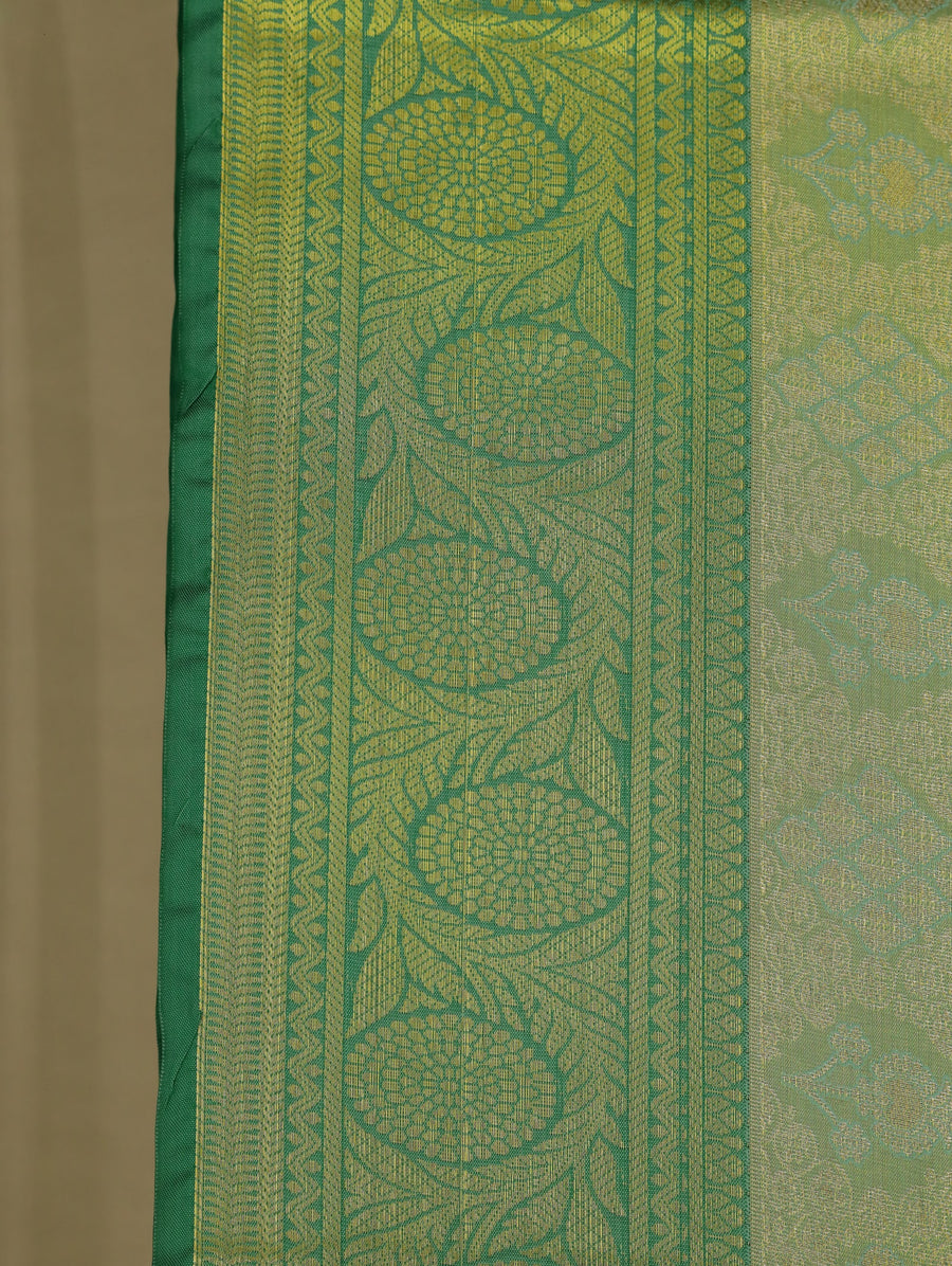 Sage Green Kanchipuram Inspired Semi Silk Saree with Medium Medium Self Border