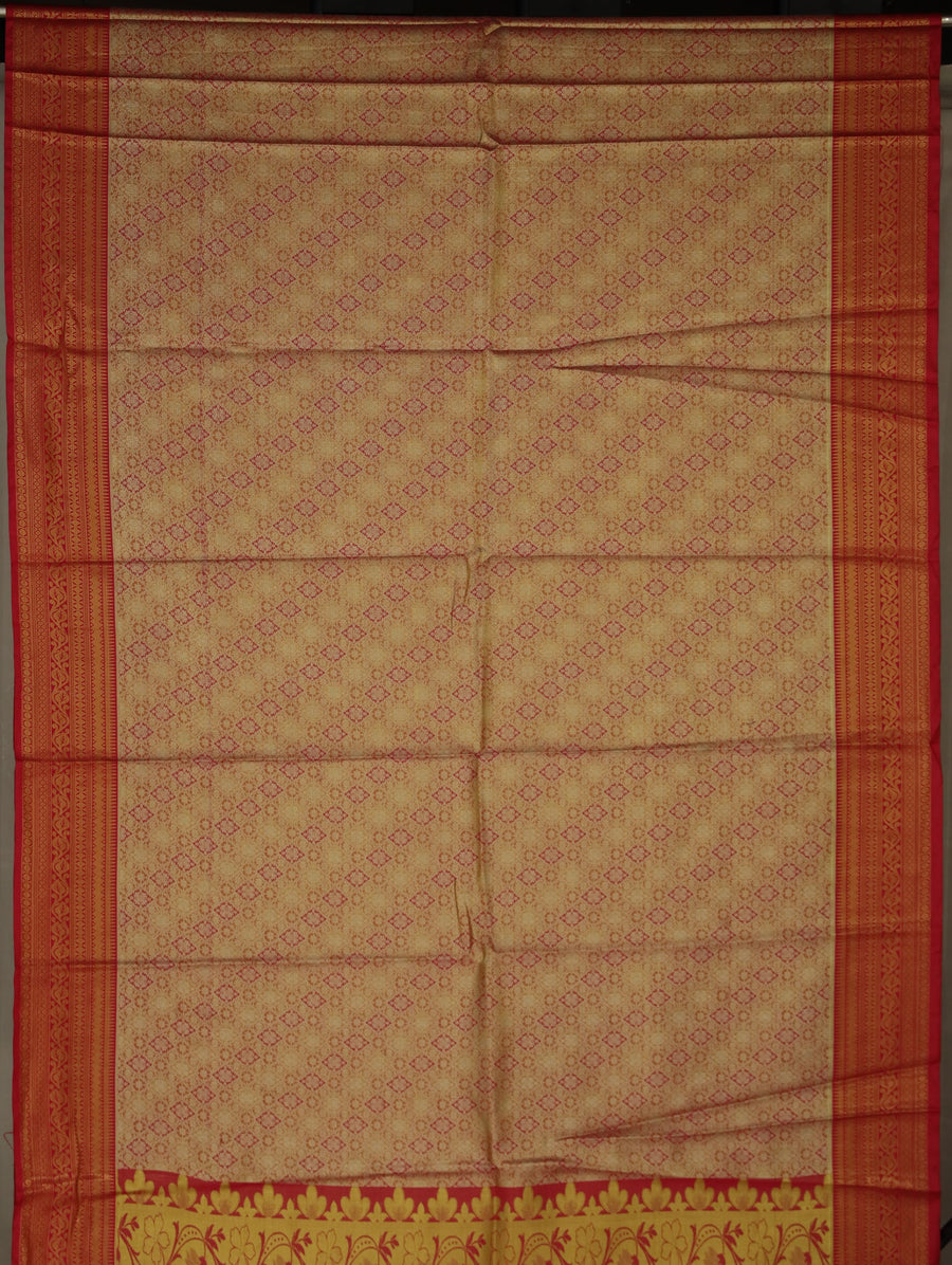 Golden Mustard Dharmavaram Inspired Semi Silk Saree with Wide Wide Contrast Border