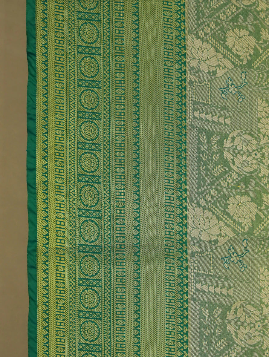 Olive Green Kanchipuram Inspired Semi Silk Saree with Medium Medium Self Border