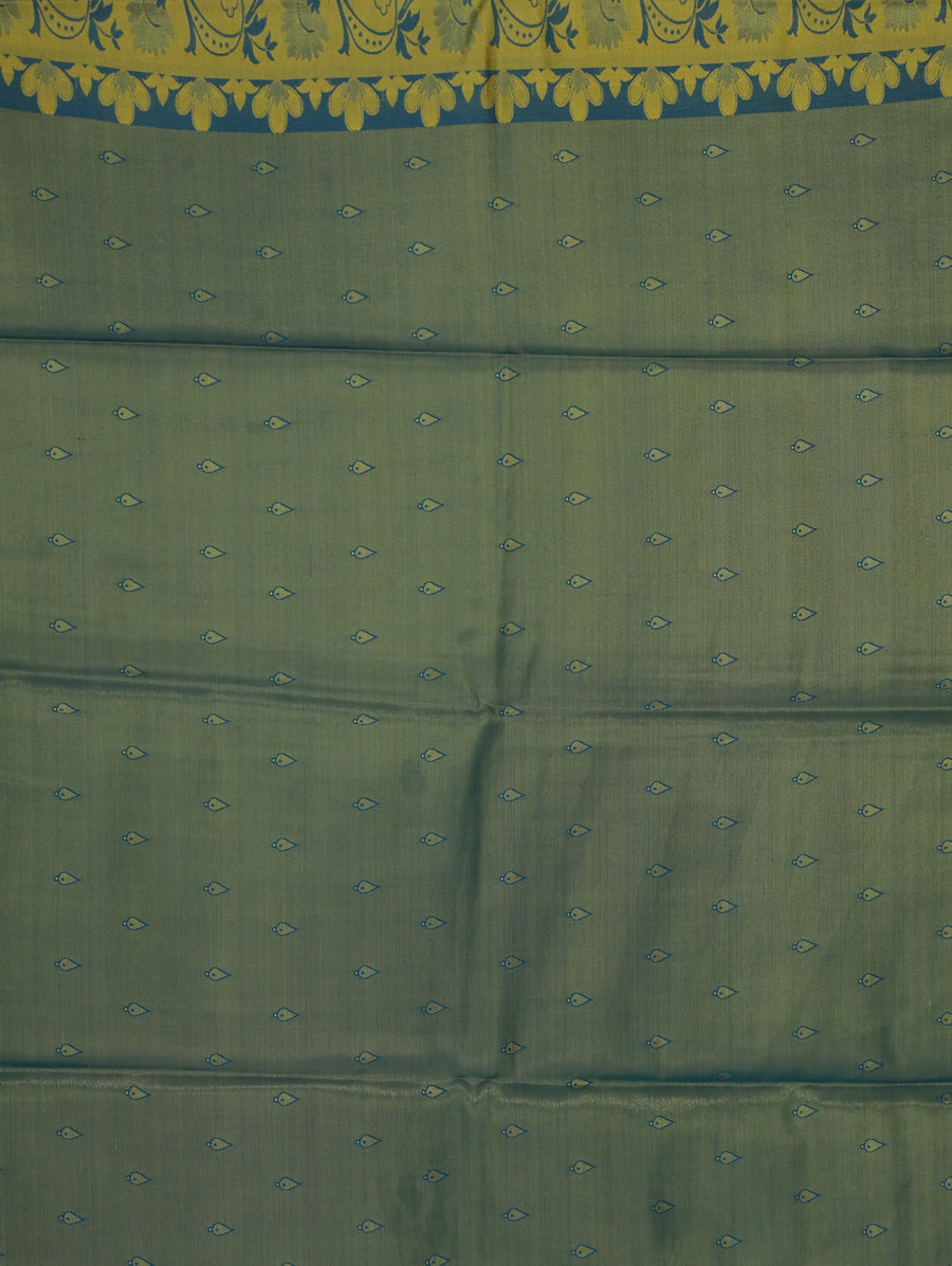 Sage Green Kanchipuram Inspired Semi Silk Saree with Wide Wide Contrast Border