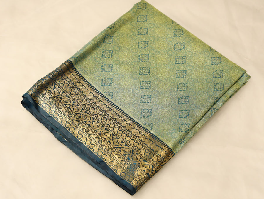 Mint Green Dharmavaram Inspired Semi Silk Saree with Medium Medium Contrast Border