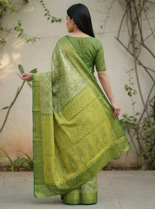 Leaf Green Uppada Inspired Semi Silk Saree with Medium Medium Self Border