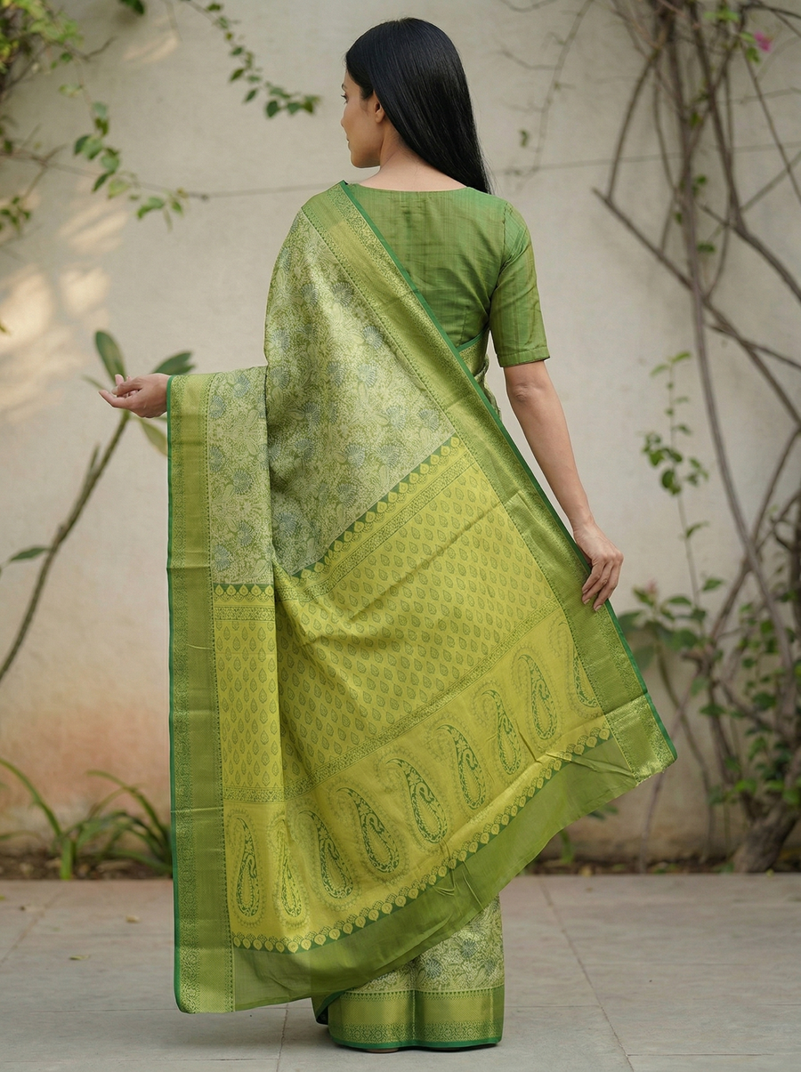 Leaf Green Uppada Inspired Semi Silk Saree with Medium Medium Self Border