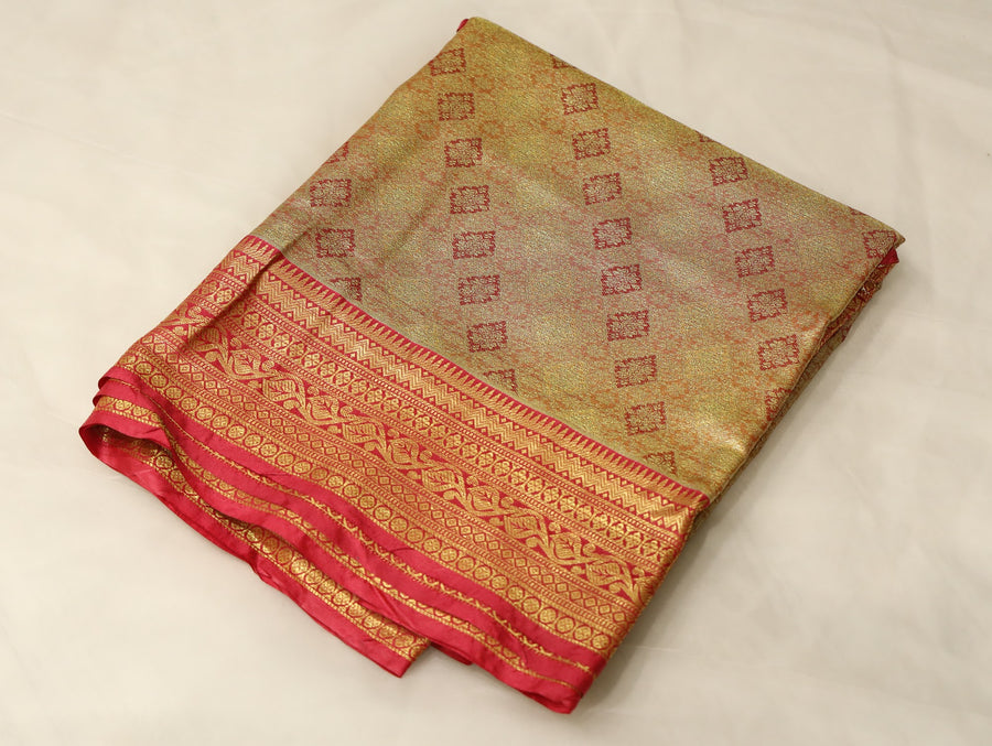 Champagne Gold Dharmavaram Inspired Semi Silk Saree with Medium Medium Contrast Border