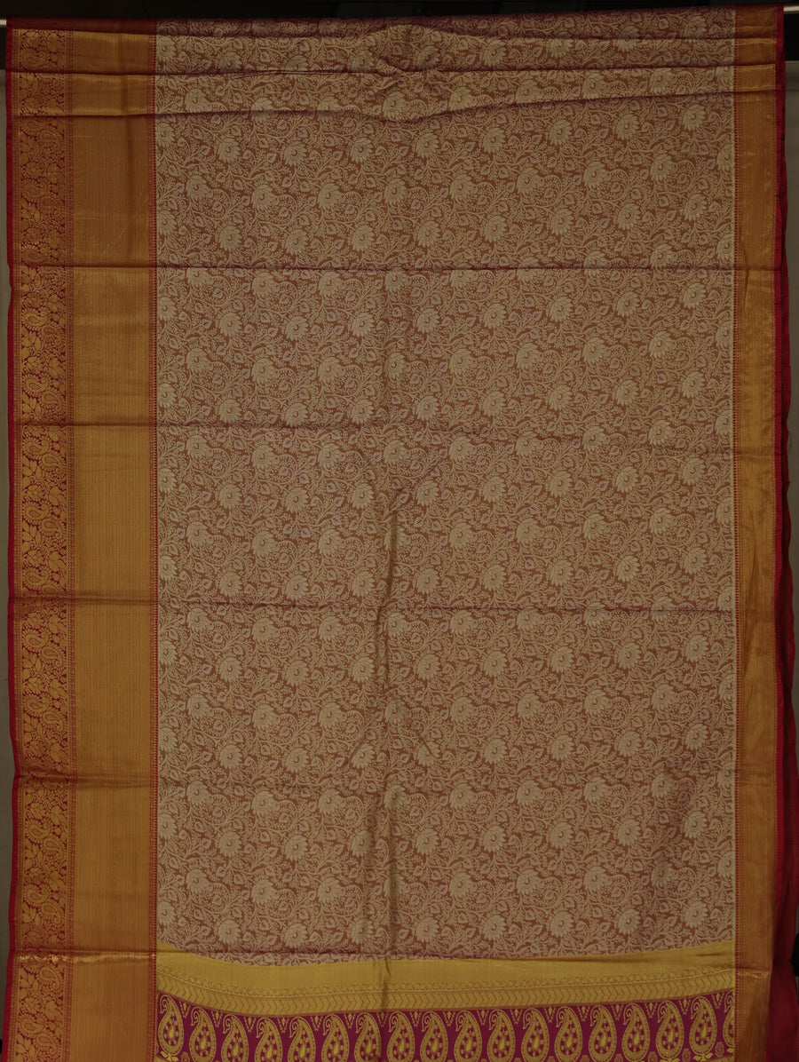 Champagne Gold Dharmavaram Inspired Semi Silk Saree with Medium Medium Contrast Border