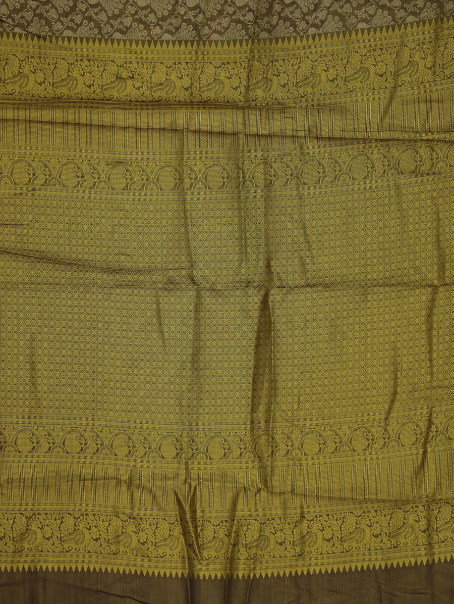 Olive Green Kanchipuram Inspired Semi Silk Saree with Wide Wide Contrast Border